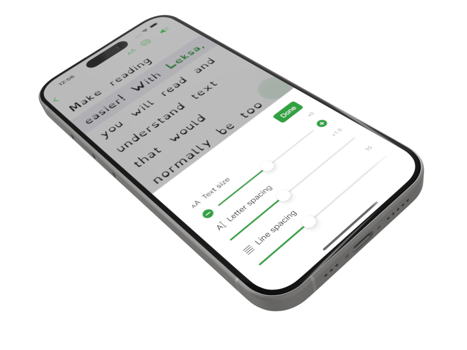 Leksa app features showcasing text formatting and highlighting options